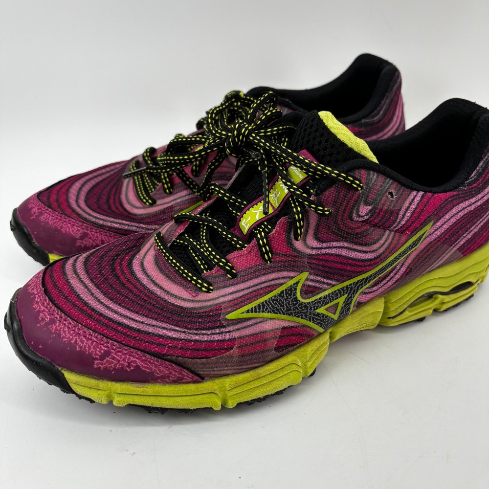 Mizuno Wave Kazan Trail Running Shoes Pink Lime Green Womens 10 J1GK147109